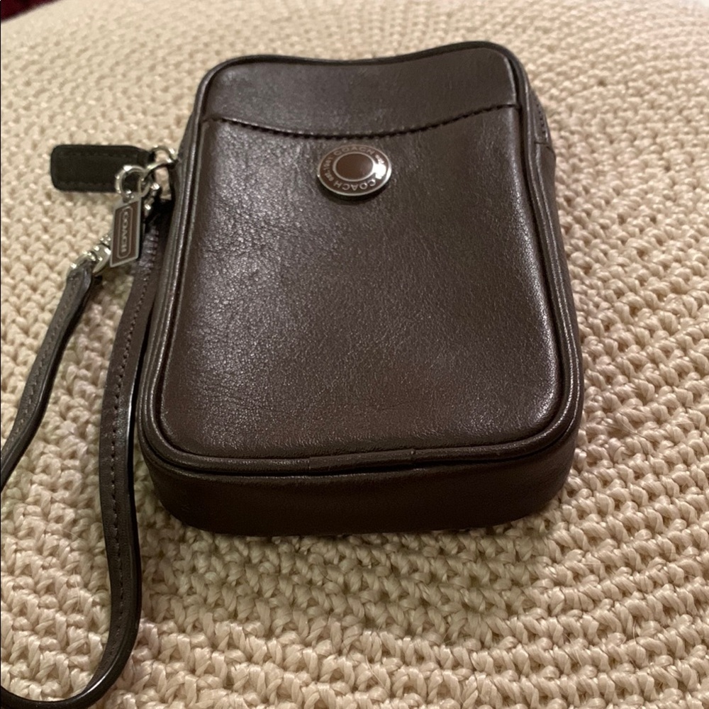 Coach Dark Brown Leather Wristlet Pouch - Picture 4 of 8